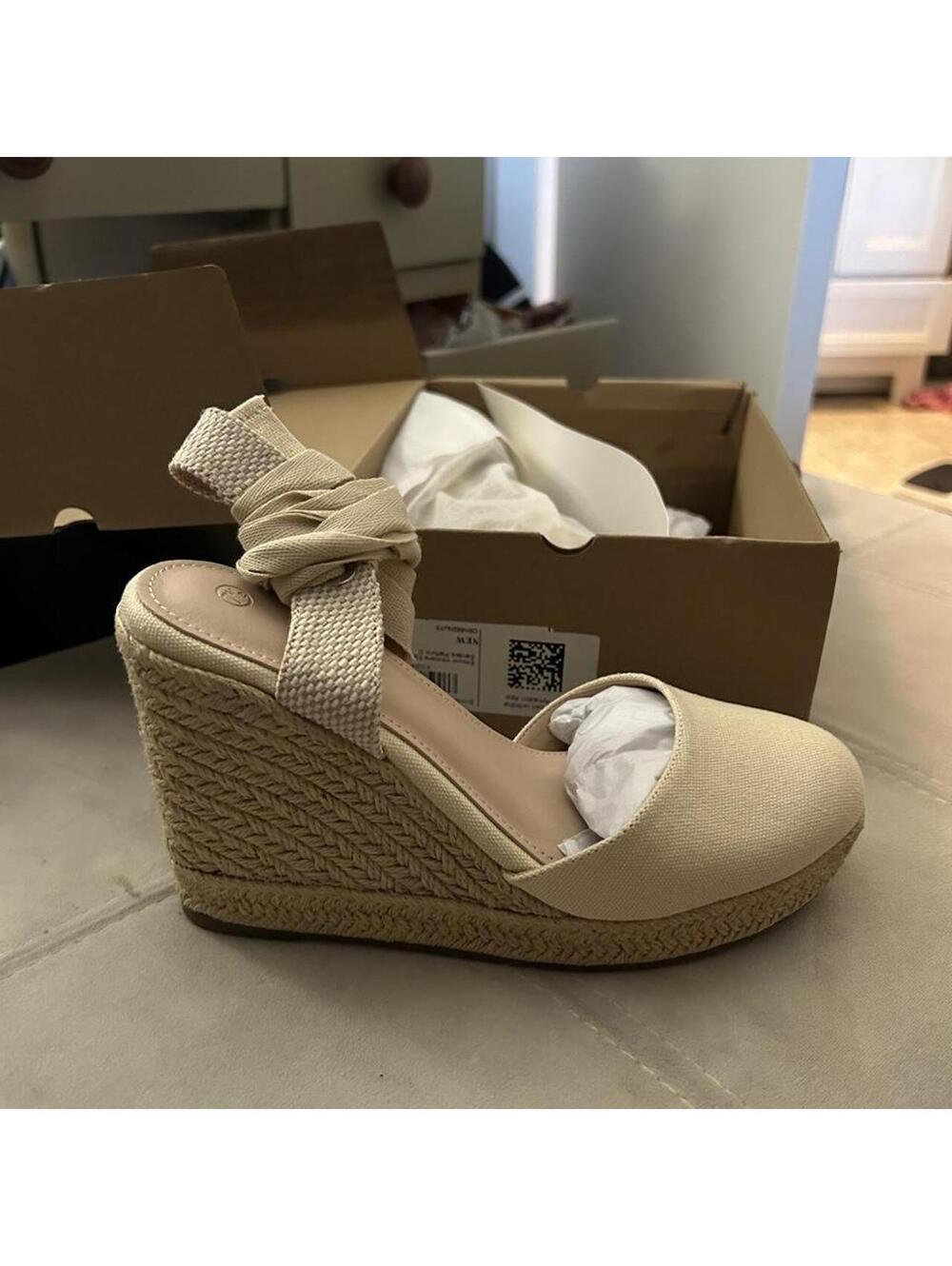 New in the box ZBY Cream wedge sandals with high ankle strap size 7.5